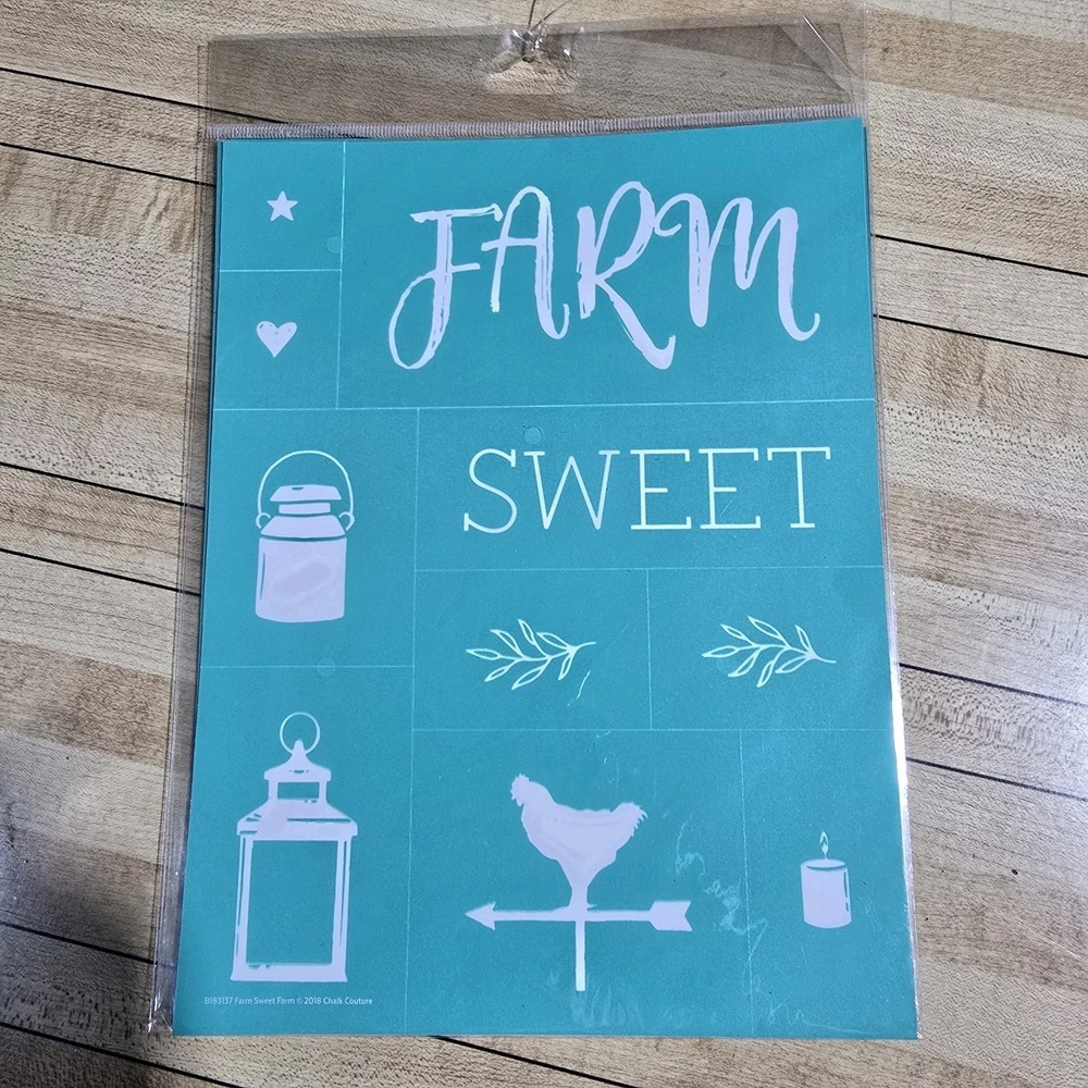 "Farm Sweet Farm" Chalk Couture Chalk Transfer Stencil‎ Sz B RETIRED 8.5"x11"
